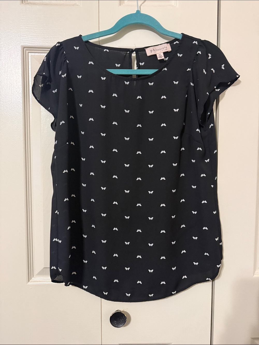 philosophy Black Blouse with White Butterfly Motif